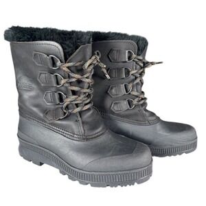 Sorel Badger Women's Black Leather Waterproof Winter Snow Boots Fur Lined - 7